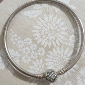 Pandora Sterling Silver Stars Pave CZ Charm Bangle Bracelet 7.5